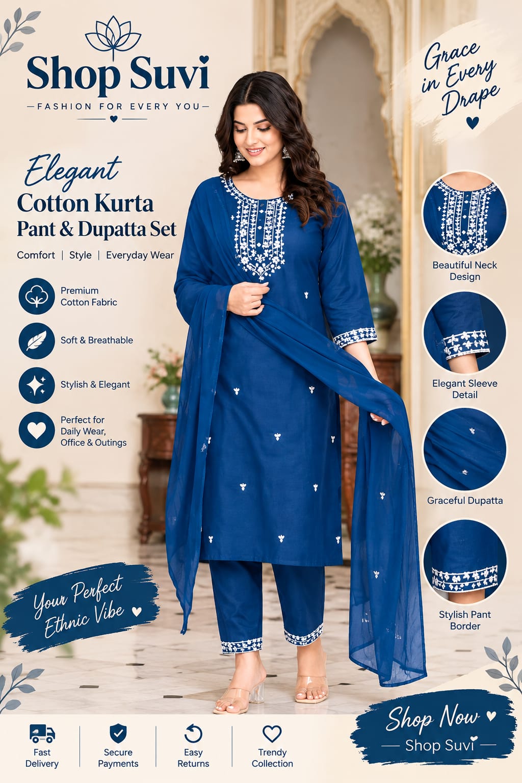 ROYAL Blue Embroidered Kurta Set